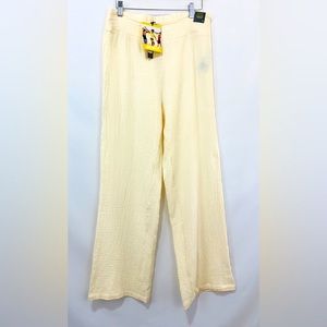 One 5 One -  Cream Gauze Pant High Rise Wide Leg Elastic Back Small NWT